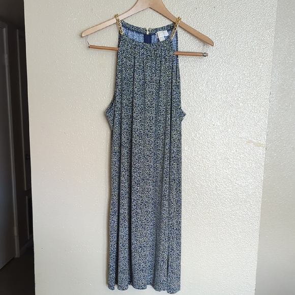 MICHAEL Michael Kors Halter Gold Chain Link Straps Navy & Yellow Dress - Picture 2 of 10